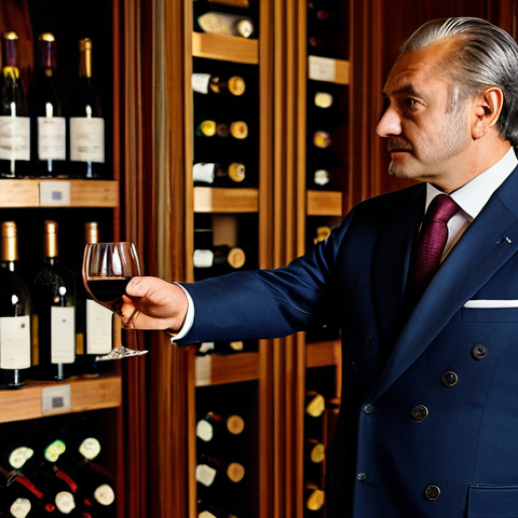 **Prompt for a Lion-inspired image:**
    A distinguished connoisseur in an impeccably tailored, modest business suit, fully clothed, standing in a grand, oak-paneled private wine cellar. Rows of classic Bordeaux and Champagne bottles are neatly displayed in the background. The individual holds a crystal wine glass with a deep red wine, carefully observing its hue, a look of profound appreciation and discernment on their face. Soft, ambient lighting highlights the rich textures of the wood and the wine. Professional photography, high resolution, perfect anatomy, correct proportions, natural pose, well-formed hands, proper finger count, natural body proportions, safe for work, appropriate content, fully clothed, professional dress, family-friendly.