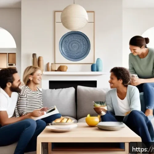 Home 33 별자리와 심리학 - A serene, modern living room scene featuring a diverse French family engaging in open, warm communic...
