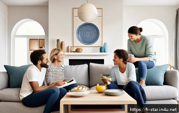 별자리와 심리학 - A serene, modern living room scene featuring a diverse French family engaging in open, warm communic...