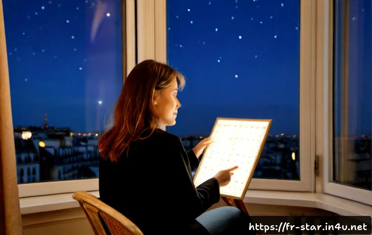 Home 30 별자리와 감성 지능 - Photorealistic intimate evening scene in a Paris apartment, thoughtful French woman in her forties s...